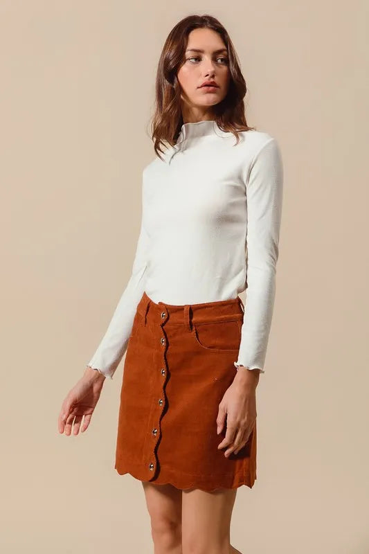 SO ME Scallop Buttoned Front Corduroy Mini Skirt
