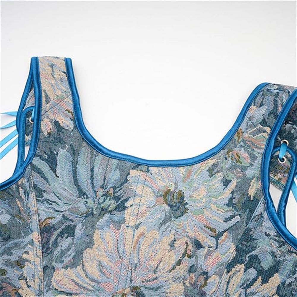 Floral Lace-up Front Vest U-Back Corset
