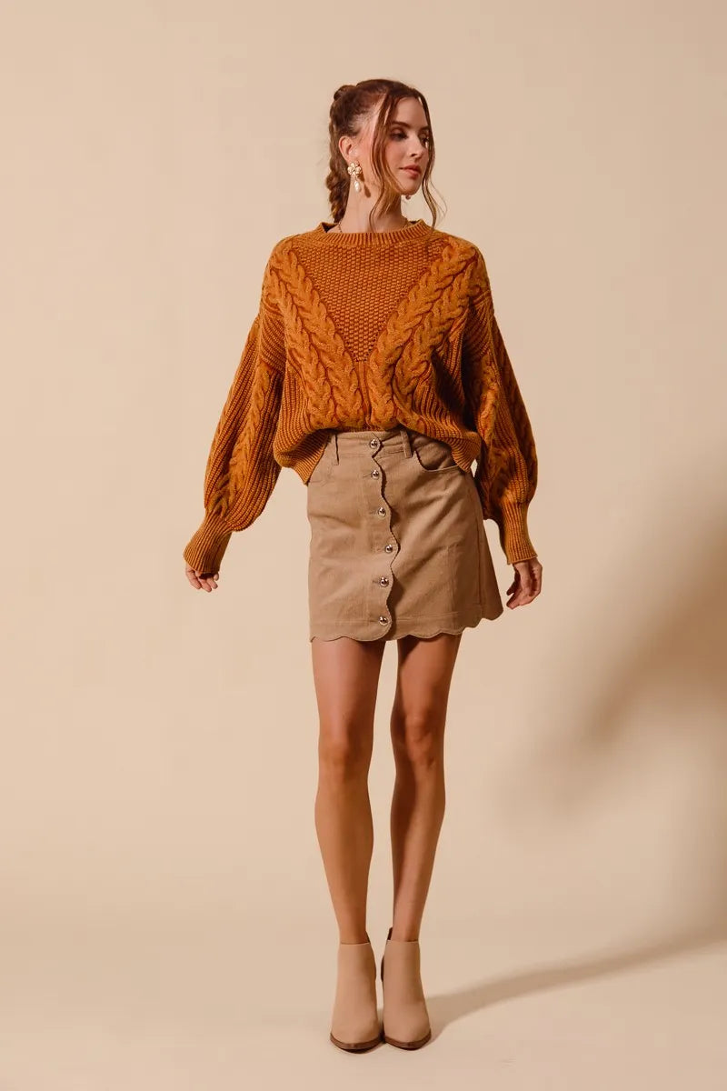 SO ME Scallop Buttoned Front Corduroy Mini Skirt