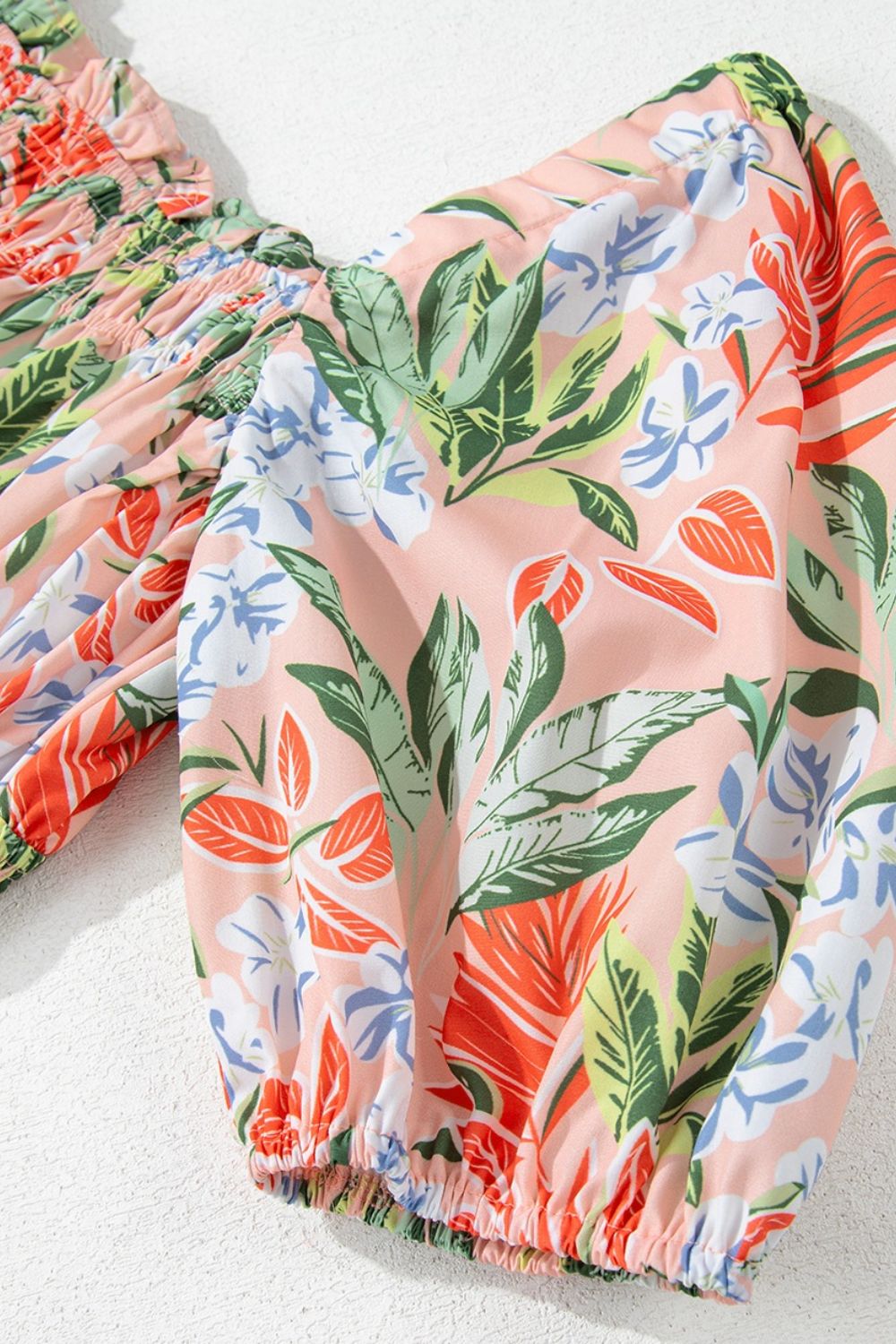 Floral Smocked Square Neck Puff Short Sleeve Midi Dress