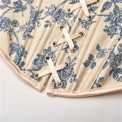 Floral Lace-up Front Vest U-Back Corset