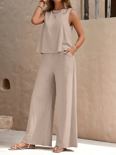 Boho-Set aus ärmellosem Top und weiter Hose für Damen
