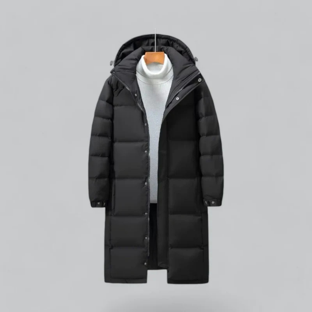 Herren Lange Puffer Knopf Daunen Jacke | Kapuze