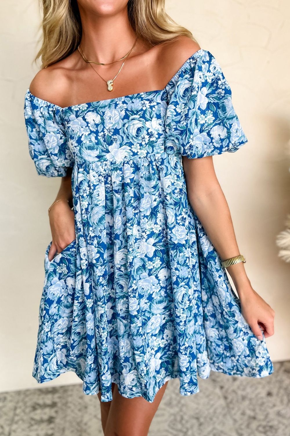 Floral Puff Sleeve Babydoll Mini Dress