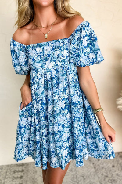 Floral Puff Sleeve Babydoll Mini Dress