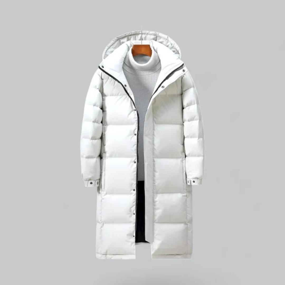 Herren Lange Puffer Knopf Daunen Jacke | Kapuze