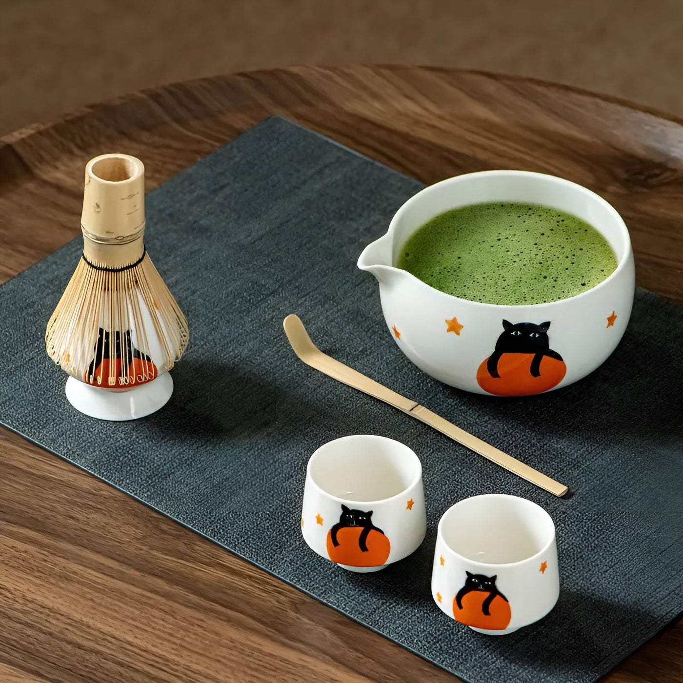 Matcha Set mit Katzendesign – Inklusive Schale, Bambusbesen & Löffel | Perfektes Geschenk für Teeliebhaber