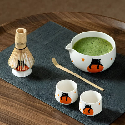 Matcha Set mit Katzendesign – Inklusive Schale, Bambusbesen & Löffel | Perfektes Geschenk für Teeliebhaber