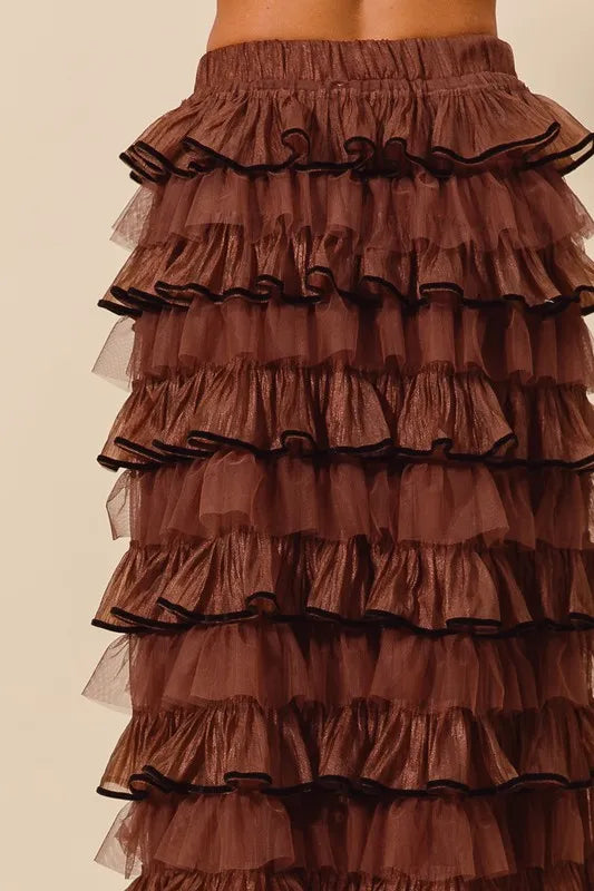 SO ME Layered Ruffled Tulle Maxi Skirt