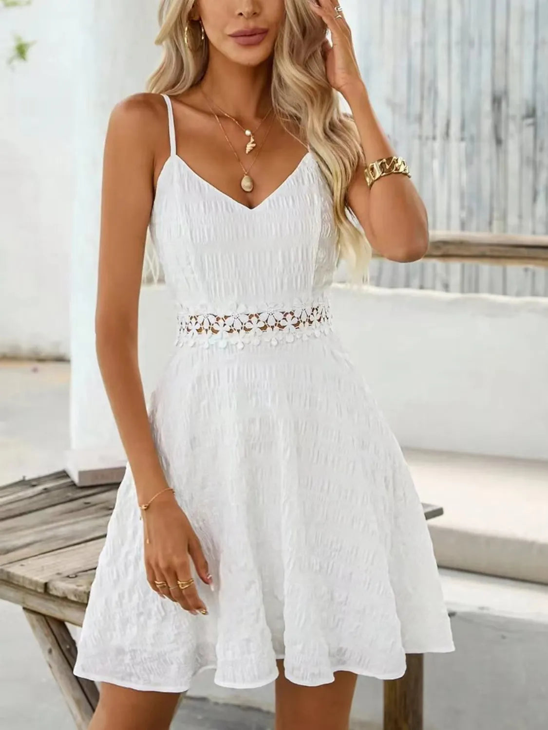 Lace Detail V-Neck Mini Cami Dress