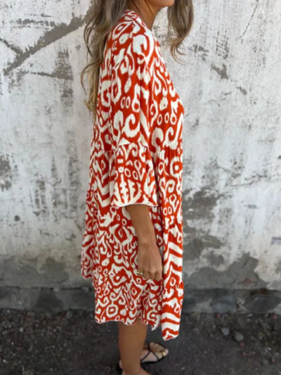 Full Size Printed Notched Half Sleeve Dress Plus Size