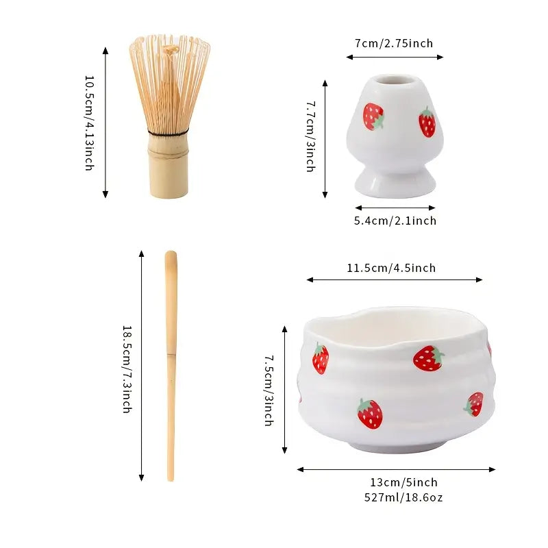 Matcha Set mit Erdbeer-Schale – Traditionelles Zubehör für Matcha Latte