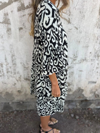 Full Size Printed Notched Half Sleeve Dress Plus Size