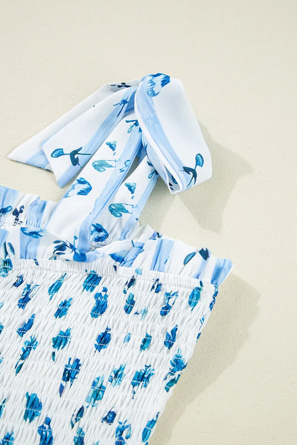 Floral Smocked Tied Straps A-Lined Tiered Dress