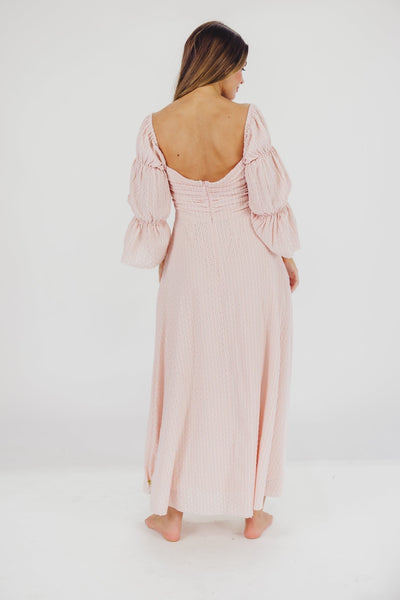 Corrine – langes Kleid mit rüschenärmeln und taschen – ballerina-pink – stoßfest