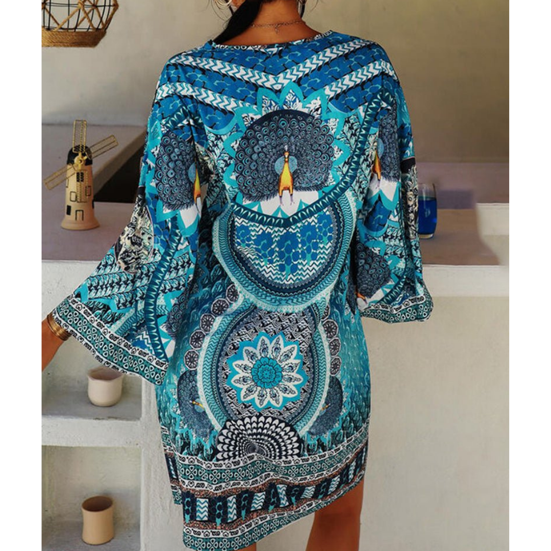 Damen Bedrucktes Boho V Ausschnitt Kleid | Mini