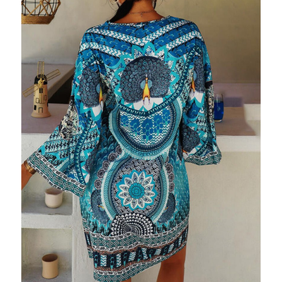 Damen Bedrucktes Boho V Ausschnitt Kleid | Mini