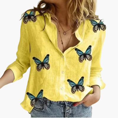 Langarm Damen-Bluse - Vintage Stil mit großen Punkten