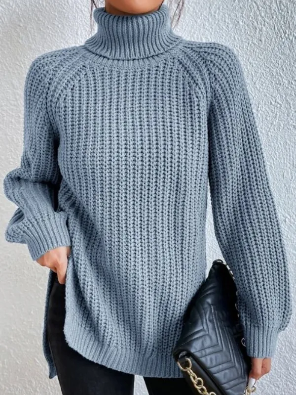 Helena | Rollkragenpullover aus Baumwolle mit Raglanärmeln und geteiltem Saum