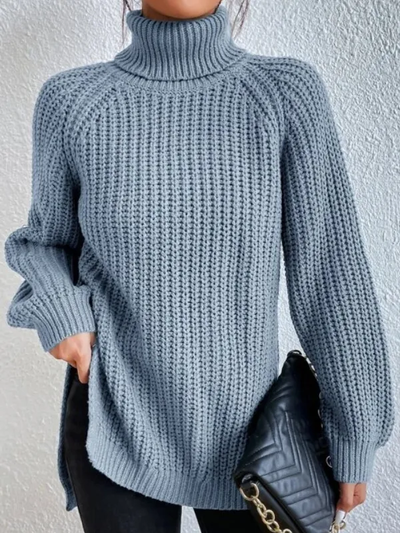 Helena | Rollkragenpullover aus Baumwolle mit Raglanärmeln und geteiltem Saum