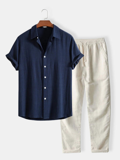 Herren Button Down Hemd Und Kordelzughose Set | Zweiteilig