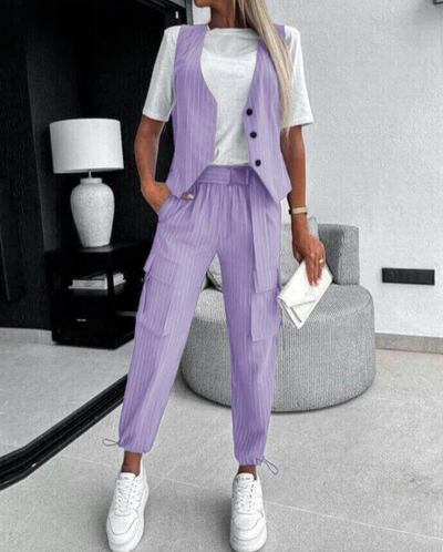 Laura Asymmetrical Set | Stilvolles, trendiges 2-teiliges Set mit Weste und Hose