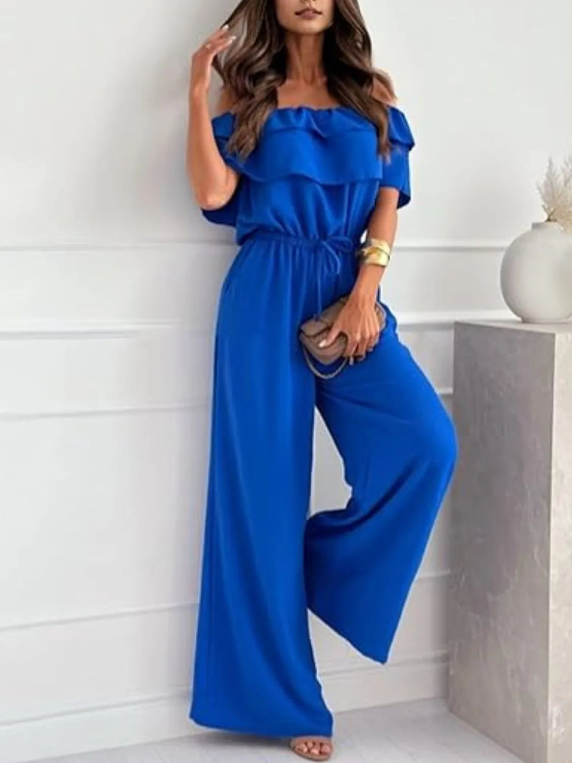 Off-Shoulder Ruffled Wide Leg Jumpsuit