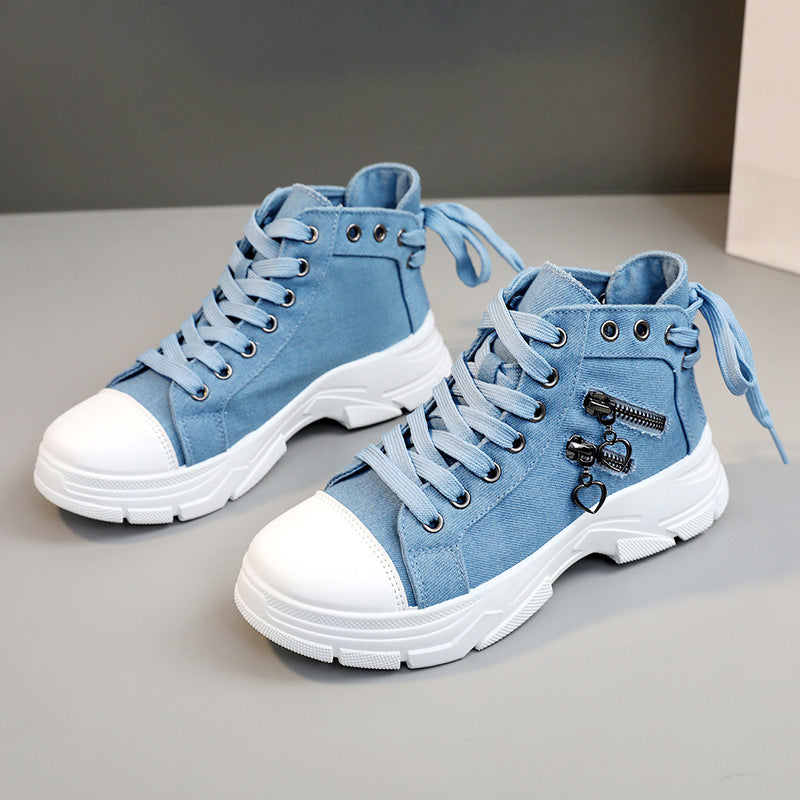 Decor Zipper Lace Up Round Toe Platform Sneakers