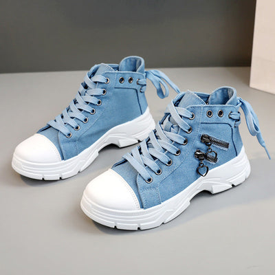 Decor Zipper Lace Up Round Toe Platform Sneakers