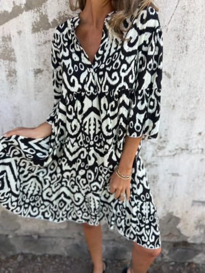Full Size Printed Notched Half Sleeve Dress Plus Size