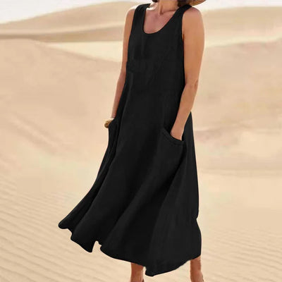 Amelia | Elegantes Leinenkleid mit elastischen Taschen