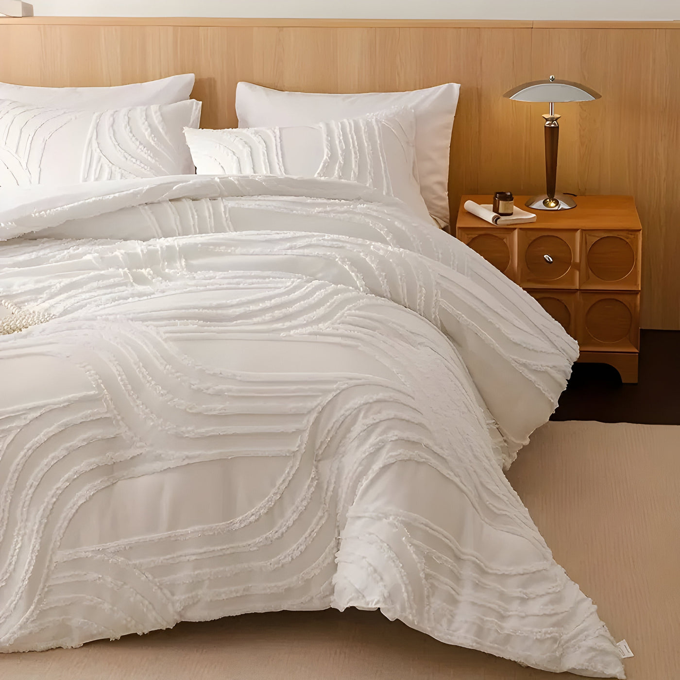 PureHaven Duvet Set - 3pcs Luxus Streifen Schnitt Bettbezug