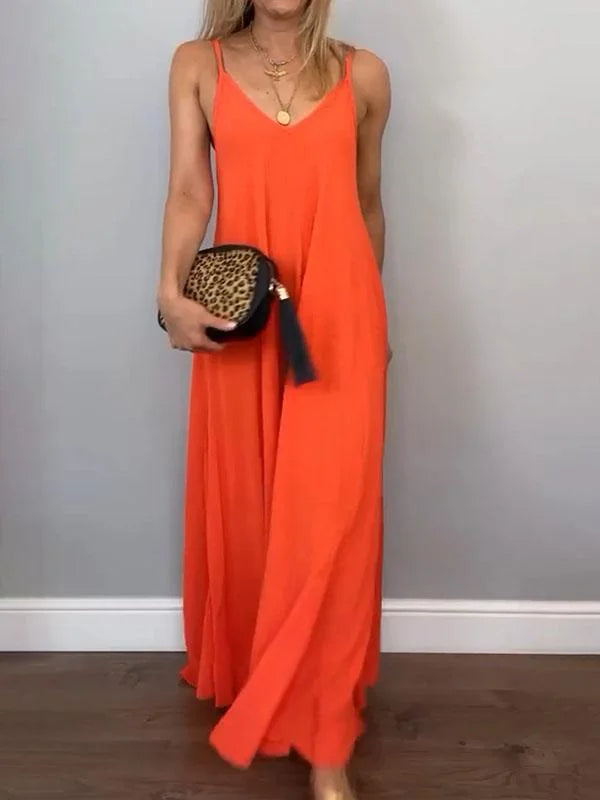 Jolanta – Stilvoll Baumwolle Und Leinen V Ausschnitt Kleid