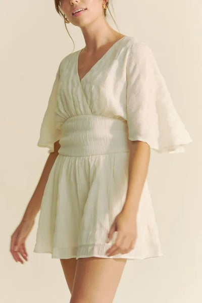 Davi & Dani Batwing Sleeve Waist Belt Romper
