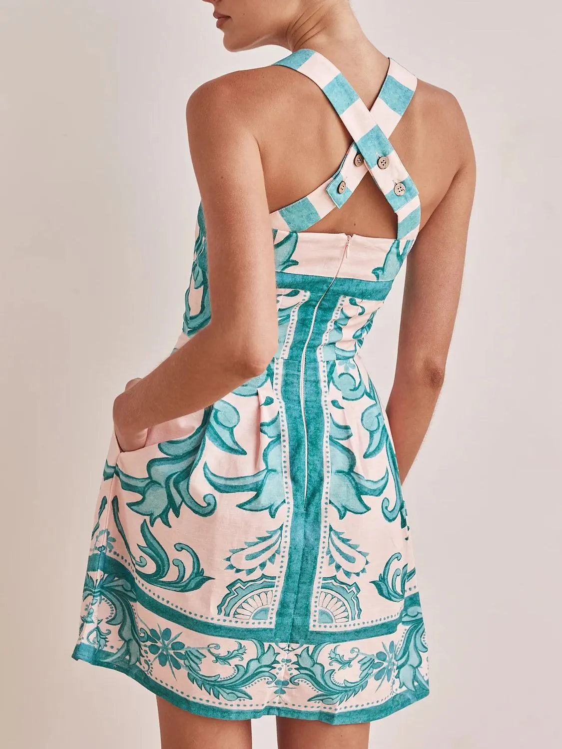 Printed Square Neck Midi Dress