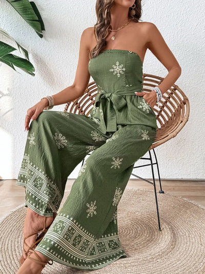 Printed Wide Leg Tube Jumpsuit