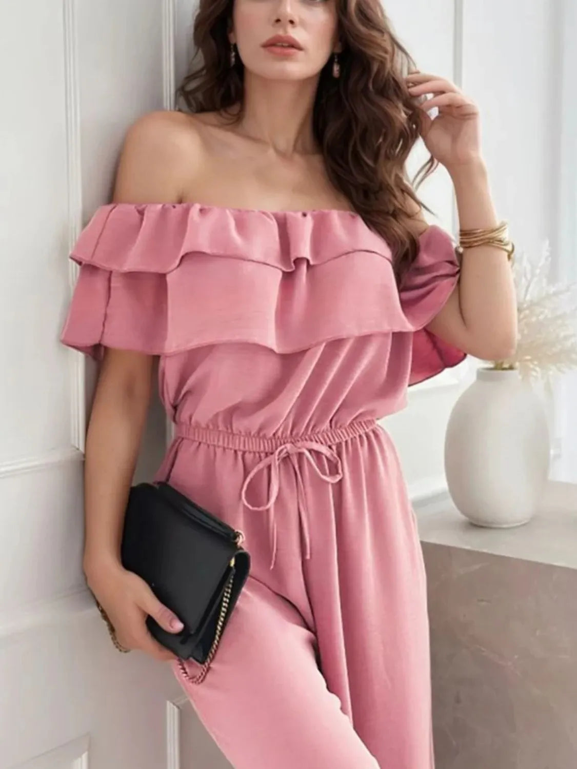 Off-Shoulder Ruffled Wide Leg Jumpsuit
