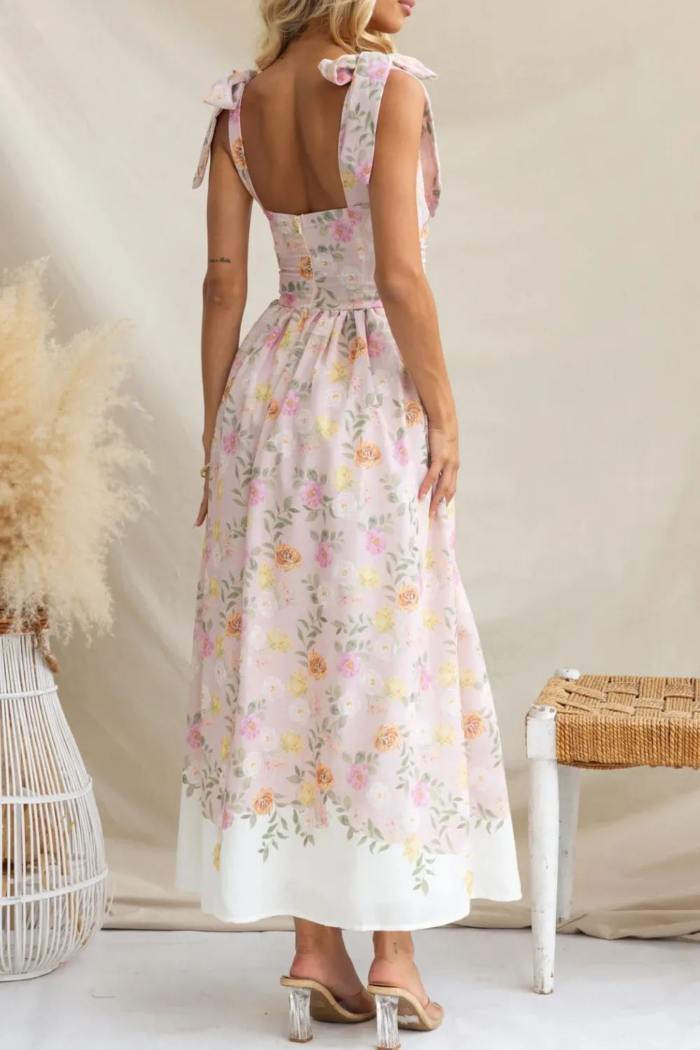 Printed Tie Shoulder Midi Cami Dress