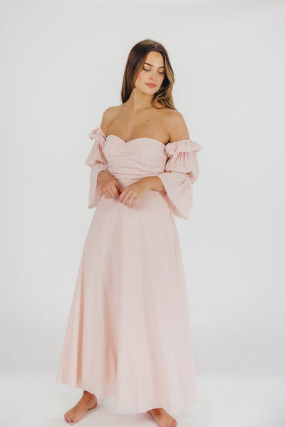 Corrine – langes Kleid mit rüschenärmeln und taschen – ballerina-pink – stoßfest