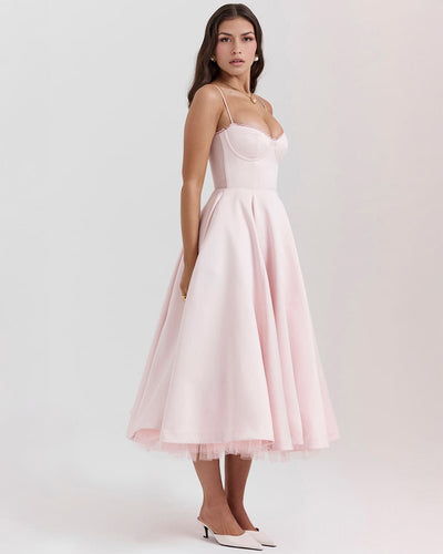 Paula | Duchesse-Satin Midikleid Mit Corsage
