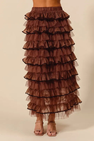 SO ME Layered Ruffled Tulle Maxi Skirt