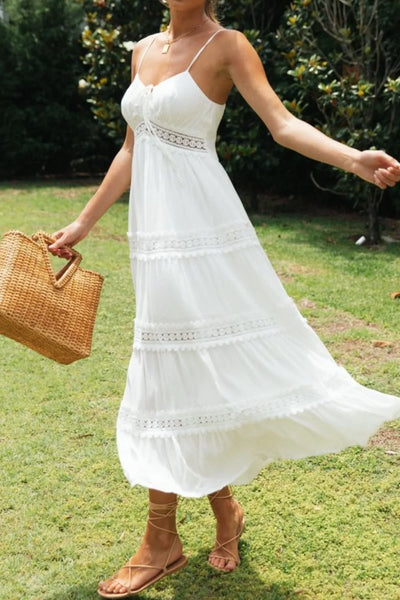 Lace Trim Square Neck Midi Cami Dress