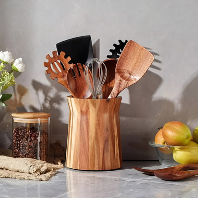 Utensilienhalter aus Akazienholz – Drehbar und Robust | Küchenorganizer im Rustikalen Design