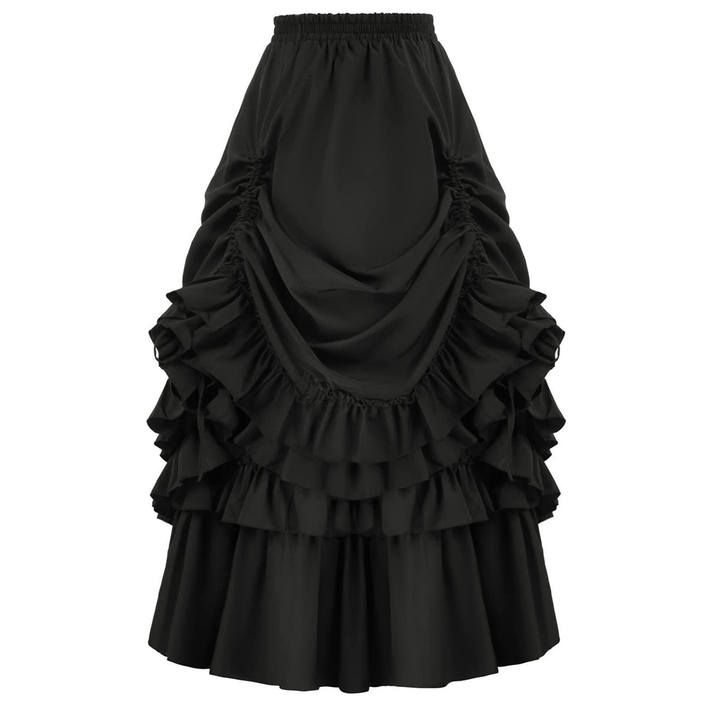 Gothic Adjustable Elastic Waist Ruffle Cake Maxi Skirt
