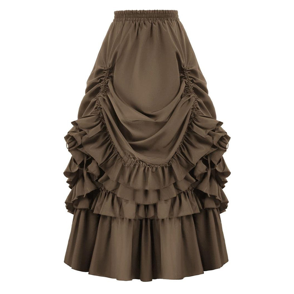 Gothic Adjustable Elastic Waist Ruffle Cake Maxi Skirt
