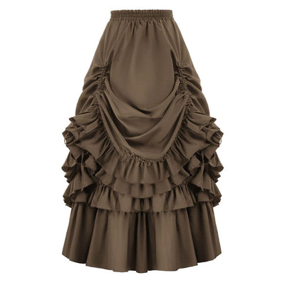 Gothic Adjustable Elastic Waist Ruffle Cake Maxi Skirt