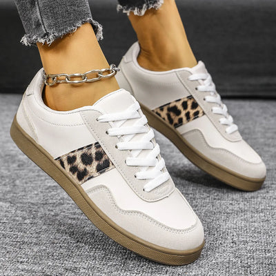 Leopard Lace Up Round Toe Sneakers