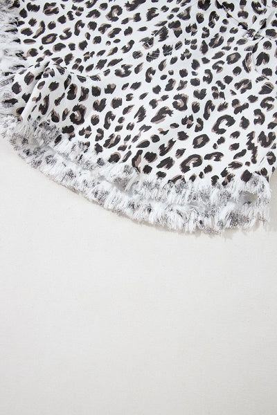 Leopard Frayed Hem Denim Shorts