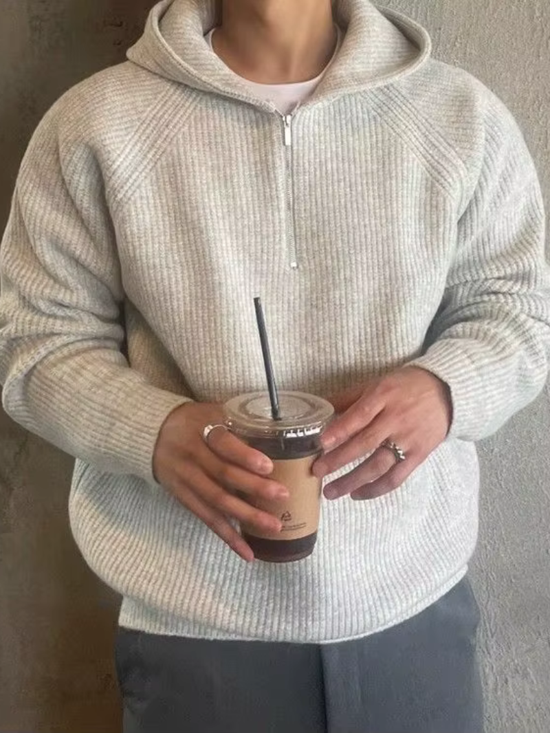 CAELAN – Der elegante strick-hoodie mit halbem zipper