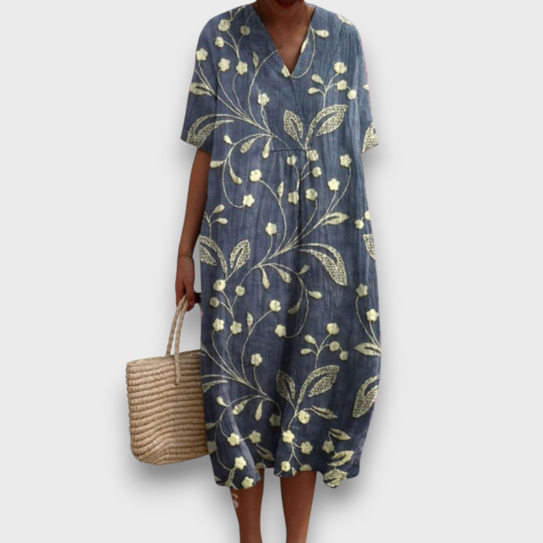 Miradie – Blumiges Midikleid mit V-Ausschnitt